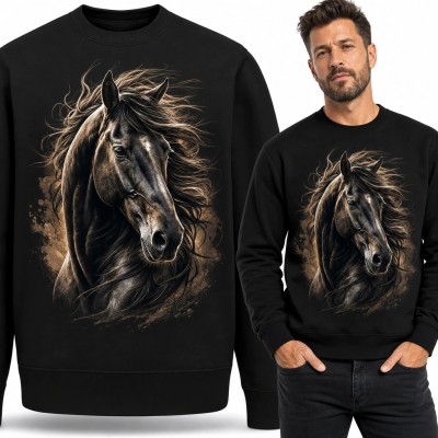 Bluza męska bez kaptura - czarny koń z rozwianą grzywą