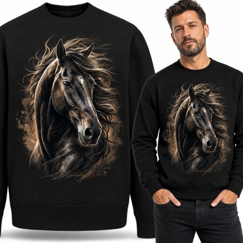 Bluza męska bez kaptura - czarny koń z rozwianą grzywą