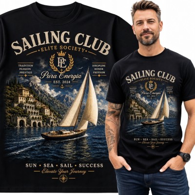 Koszulka męska z żaglówką „Sailing Club” - żeglarski styl premium