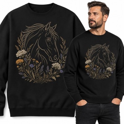 Bluza męska bez kaptura - koń wśród polnych kwiatów
