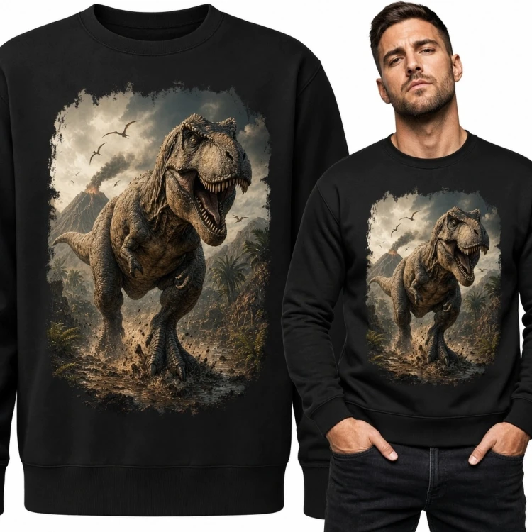 Bluza męska bez kaptura z tyranozaurem - realistyczny motyw dinozaura
