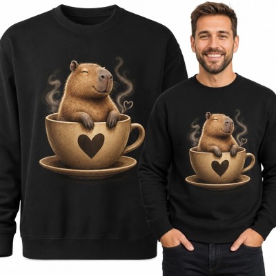 Bluza męska bez kaptura - kapibara w filiżance z sercem