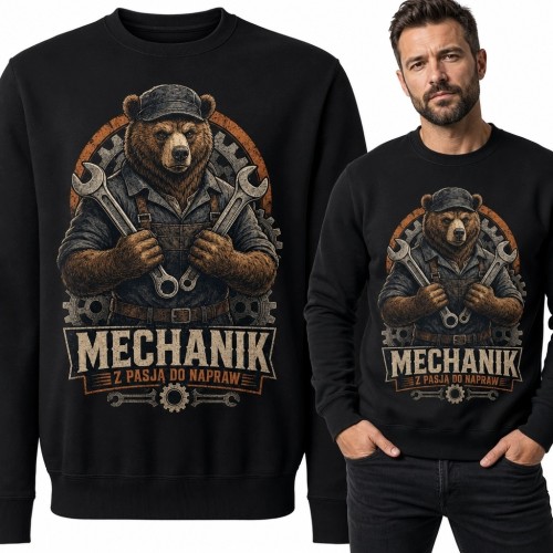 Bluza męska bez kaptura z niedźwiedziem mechanikiem „Mechanik - z pasją do napraw”
