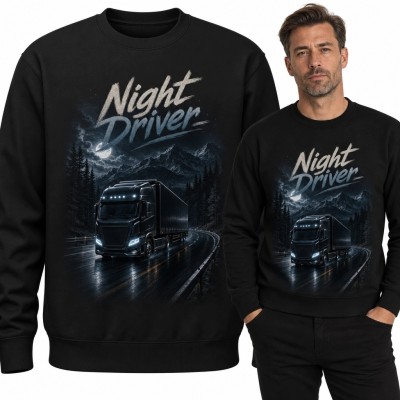 Bluza męska bez kaptura z ciężarówką „Night Driver” - nocna trasa
