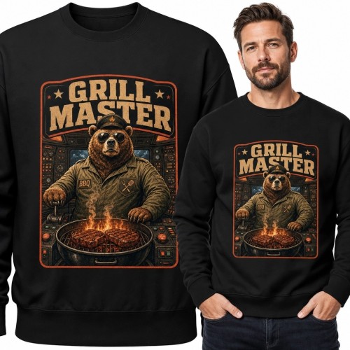Bluza męska bez kaptura z niedźwiedziem i napisem „Grill Master”