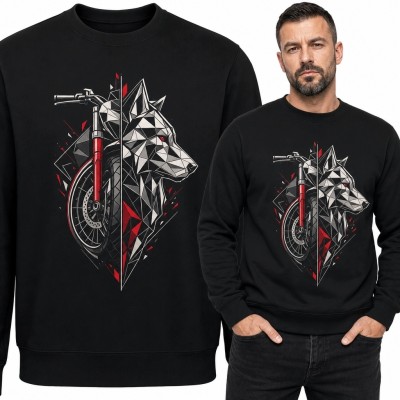 Bluza męska bez kaptura - geometryczny motocykl i wilk