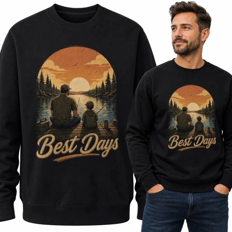 Bluza męska bez kaptura dla wędkarza „Best Days” - wspólne łowienie nad jeziorem