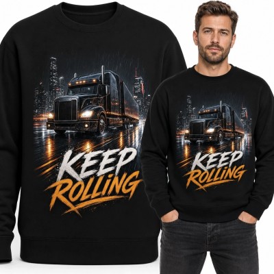 Bluza męska bez kaptura z ciężarówką „Keep Rolling” - nocna trasa