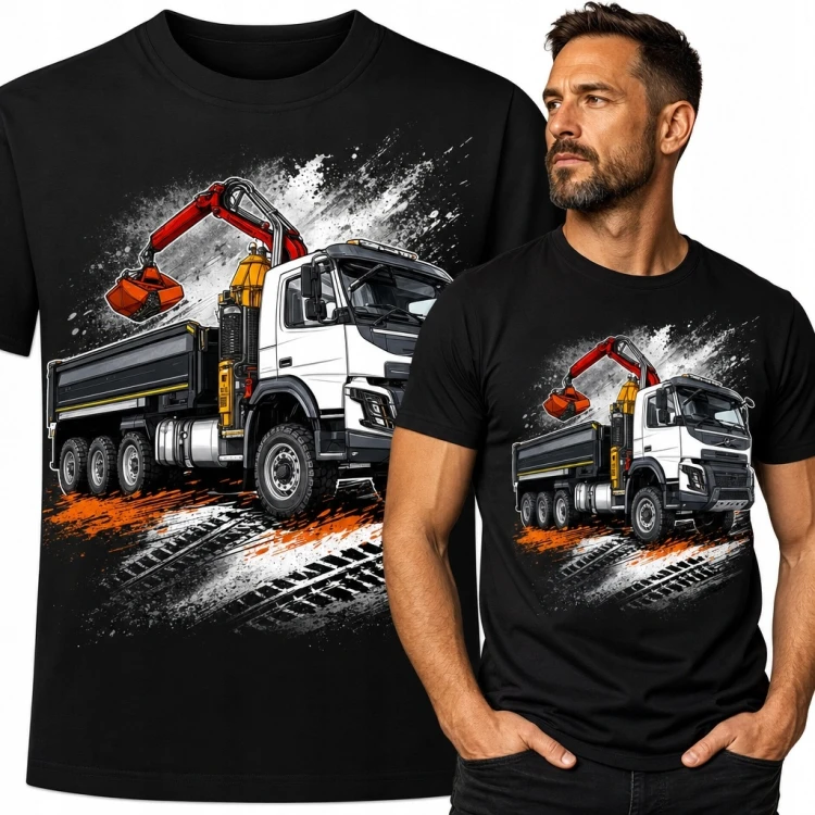 Koszulka męska z ciężarówką wywrotką HDS - żuraw hydrauliczny i chwytak