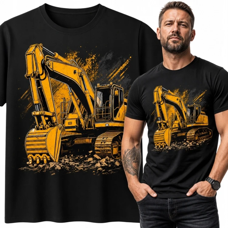 Koszulka męska z koparką gąsienicową - industrialny wzór