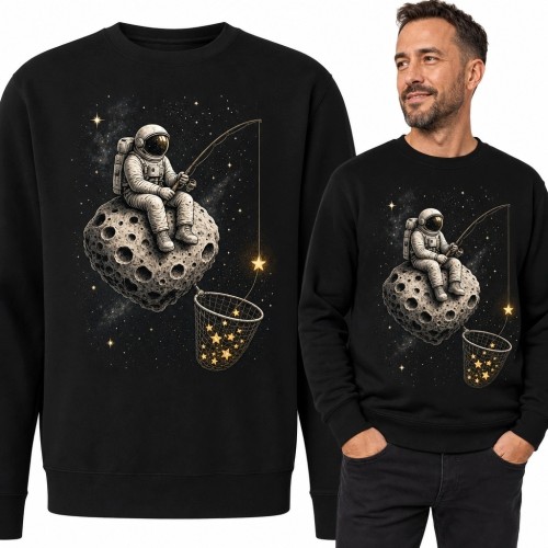 Bluza męska bez kaptura - astronauta łowiący gwiazdy