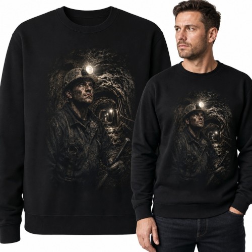 Bluza męska bez kaptura z realistycznym motywem górnika w kopalni