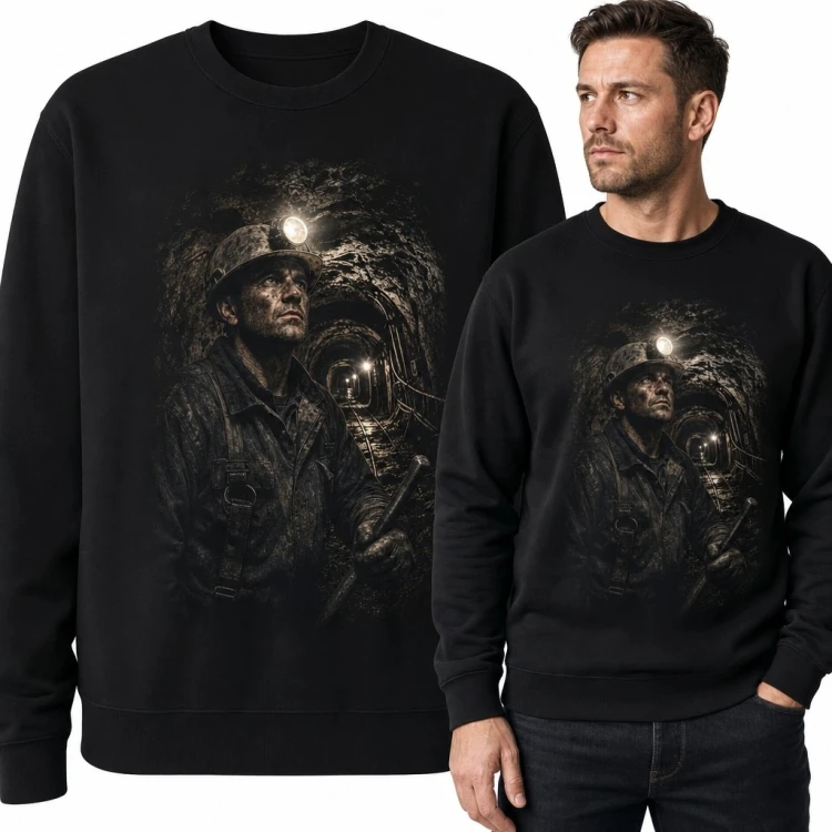 Bluza męska bez kaptura z realistycznym motywem górnika w kopalni