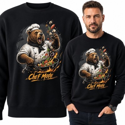 Bluza męska bez kaptura z niedźwiedziem kucharzem „Chef Mode”