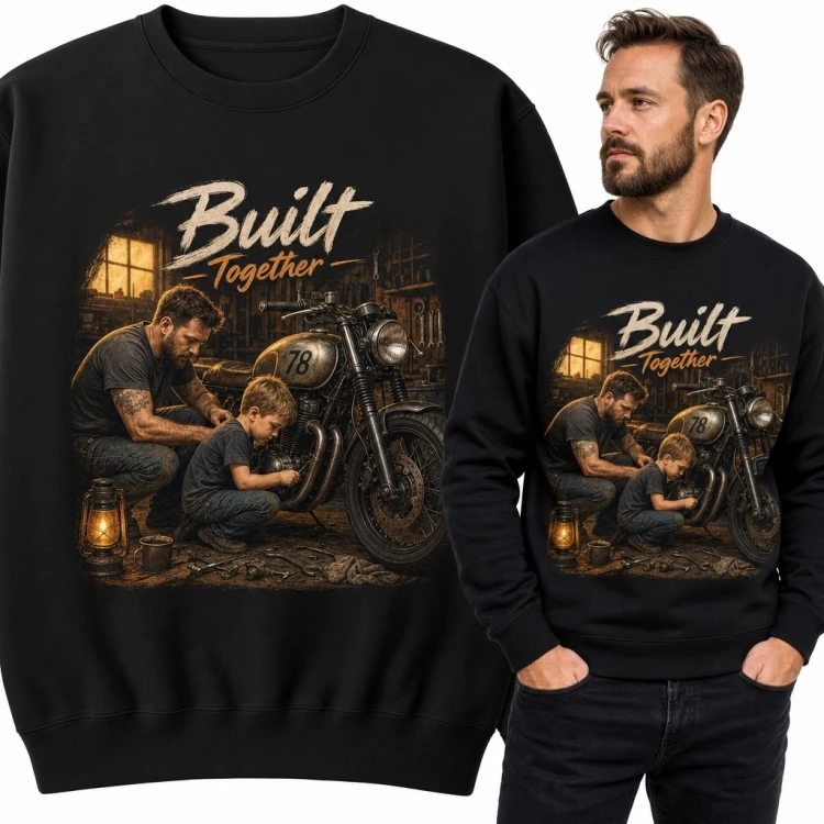 Bluza męska bez kaptura z motocyklem „Built Together”