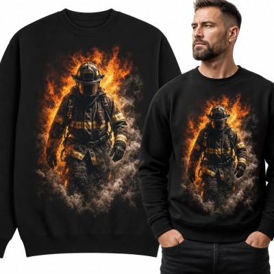 Bluza męska bez kaptura - strażak wychodzący z ognia i dymu