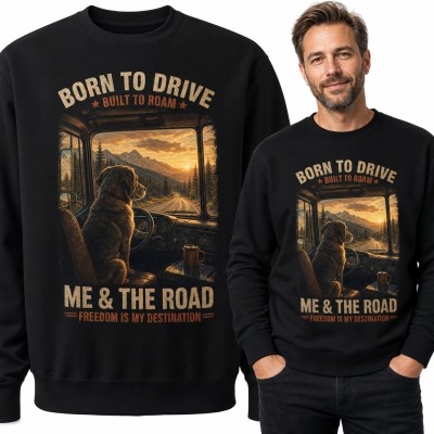 Bluza męska bez kaptura „Born to Drive” z psem za kierownicą - motyw motoryzacyjny