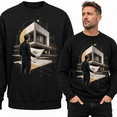 Bluza męska bez kaptura - architekt z planami nowoczesnego domu