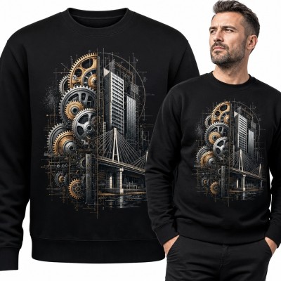 Bluza męska bez kaptura - steampunkowe miasto i koła zębate