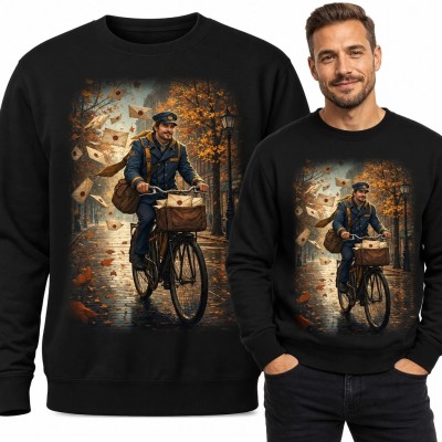 Bluza męska bez kaptura z listonoszem na klasycznym rowerze - pocztowy motyw retro