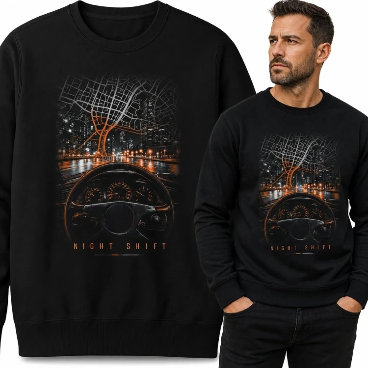 Bluza męska bez kaptura „Night Shift” - nocna jazda po mieście