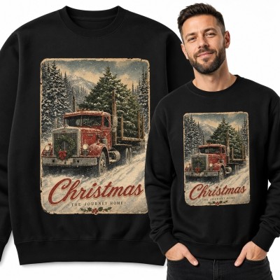 Bluza męska bez kaptura z zabytkową ciężarówką „Christmas”
