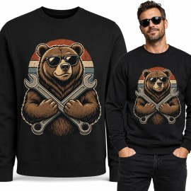 Bluza męska bez kaptura - retro niedźwiedź mechanik ze skrzyżowanymi kluczami