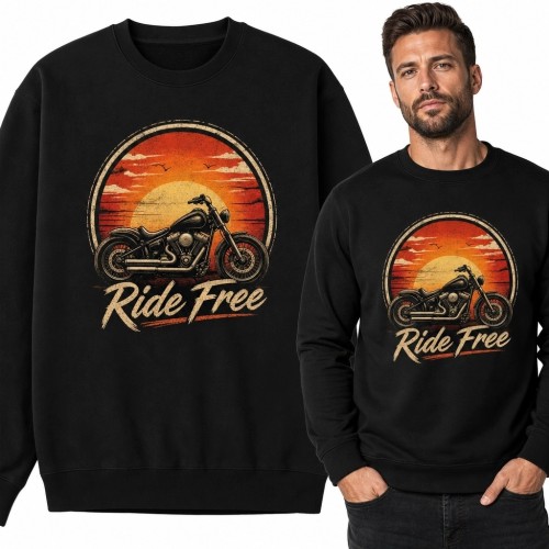 Bluza męska bez kaptura „Ride Free” - motocykl cruiser o zachodzie słońca