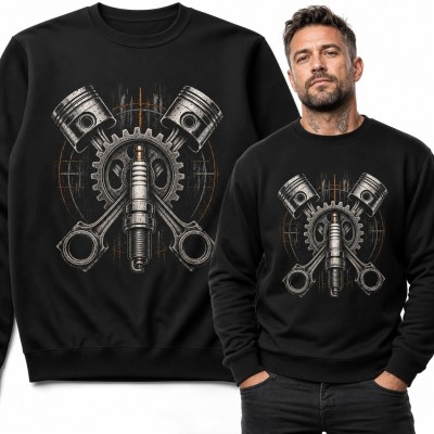 Bluza męska bez kaptura - skrzyżowane tłoki i świeca zapłonowa