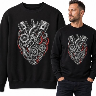 Bluza męska bez kaptura - mechaniczne serce z tłoków i kół zębatych