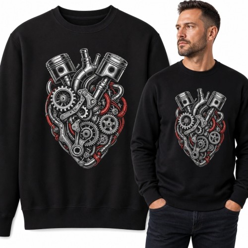 Bluza męska bez kaptura - mechaniczne serce z tłoków i kół zębatych