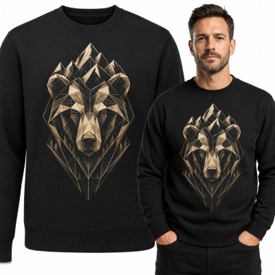 Bluza męska bez kaptura z geometrycznym wilkiem - wzór low poly