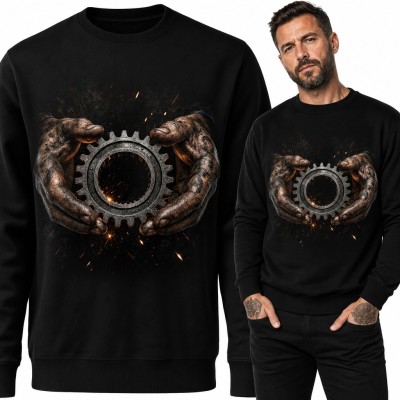 Bluza męska bez kaptura z kołem zębatym i dłońmi mechanika