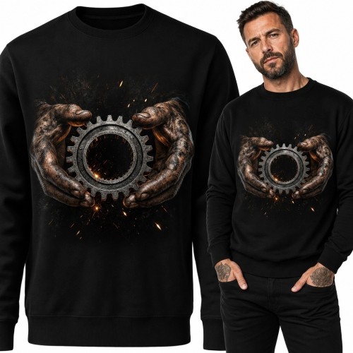 Bluza męska bez kaptura z kołem zębatym i dłońmi mechanika