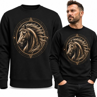 Bluza męska bez kaptura - portret konia w ornamentalnym kręgu