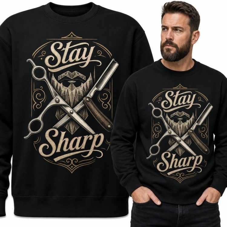 Bluza męska bez kaptura z motywem barberskim „Stay Sharp”