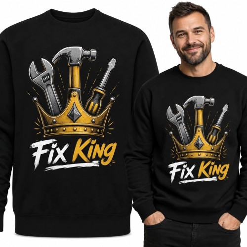 Bluza męska bez kaptura „Fix King” - korona z narzędzi dla majsterkowicza