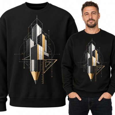 Bluza męska bez kaptura - architektoniczne wieżowce, ołówki i przybory kreślarskie