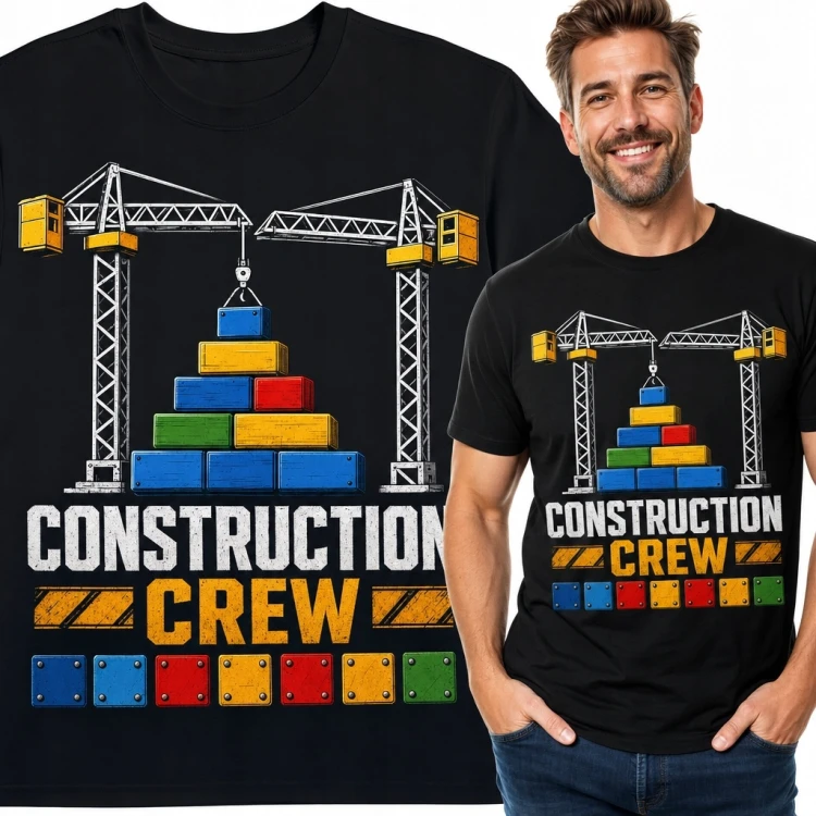 Koszulka męska dla budowlańca „Construction Crew” - żurawie wieżowe