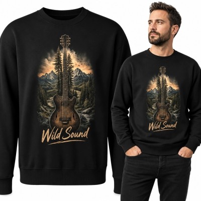 Bluza męska bez kaptura z gitarą elektryczną „Wild Sound” - las i góry