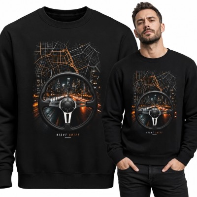 Bluza męska bez kaptura - nocna jazda samochodem po mieście