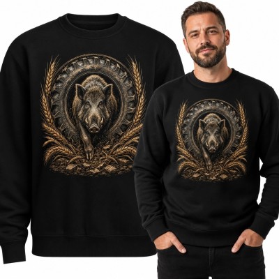 Bluza męska bez kaptura z dzikiem - rustykalny motyw leśny