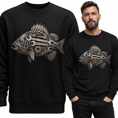 Bluza męska bez kaptura z mechaniczną rybą w stylu steampunk
