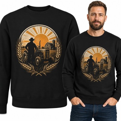 Bluza męska bez kaptura - rolnik i zabytkowy ciągnik w stylu vintage