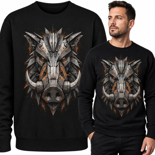 Bluza męska bez kaptura - mechaniczny dzik w nitowanym pancerzu