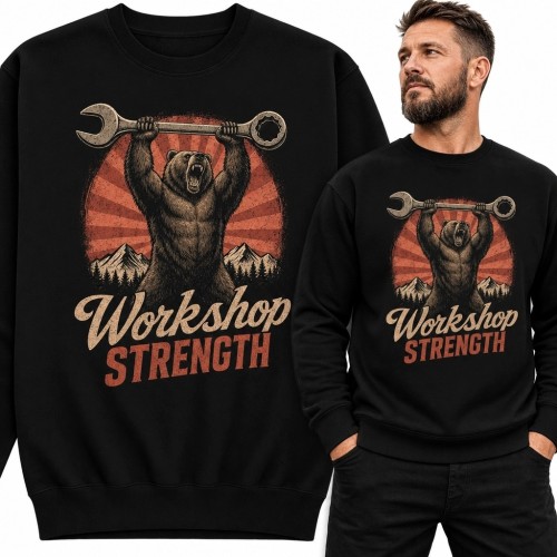 Bluza męska bez kaptura z niedźwiedziem i kluczem „Workshop Strength”