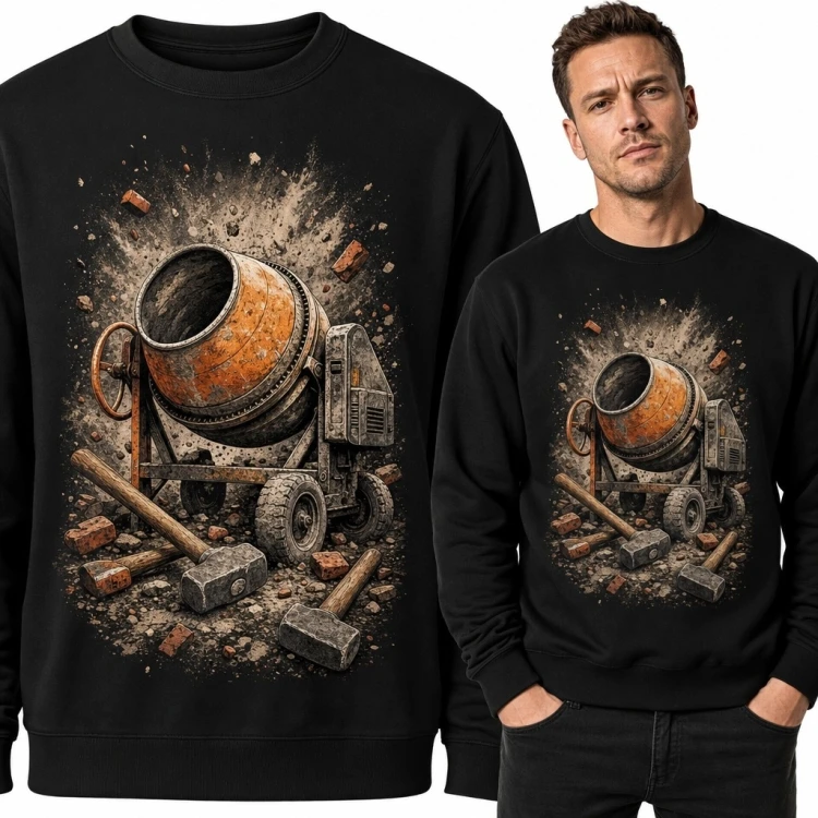 Bluza męska bez kaptura z betoniarką - dla budowlańca