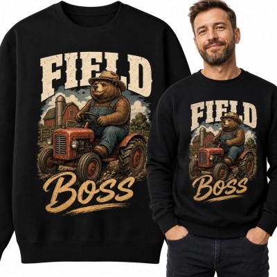 Bluza męska bez kaptura dla rolnika z ciągnikiem „Field Boss”