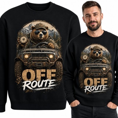 Bluza męska bez kaptura z niedźwiedziem i terenówką „Off Route”