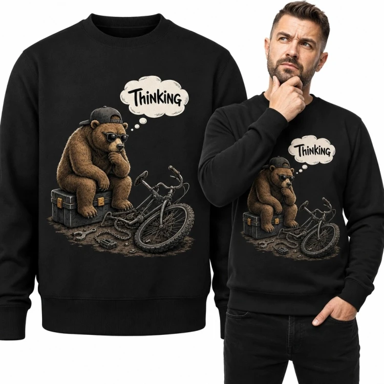Bluza męska bez kaptura z niedźwiedziem mechanikiem „Thinking”